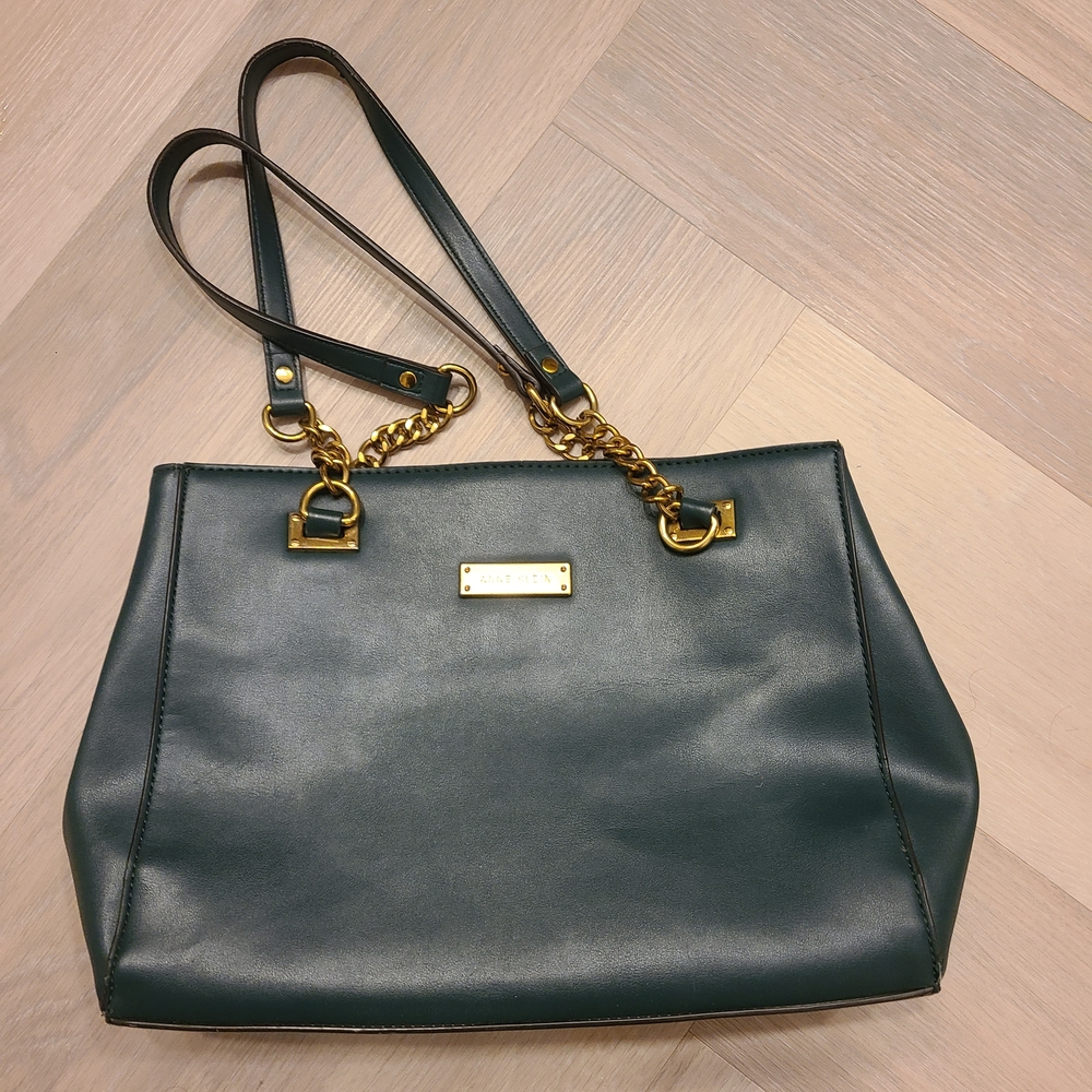 Anne Klein Dark Teal Shoulder Bag with Gold Accents